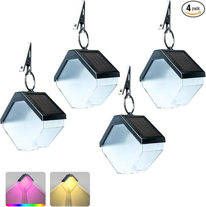 Hanging Solar Fence Lights Outdoor, Solar Deck Railing Lights Outdoor Waterproof, Color Changing & Warm White Light for Yard Deck Wall Tree (4pc)