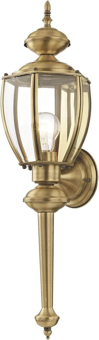 Livex Lighting 2112-01 Basics 1 Light AB Outdoor Wall Lantern, Antique Brass, 7"W x 25.25"H