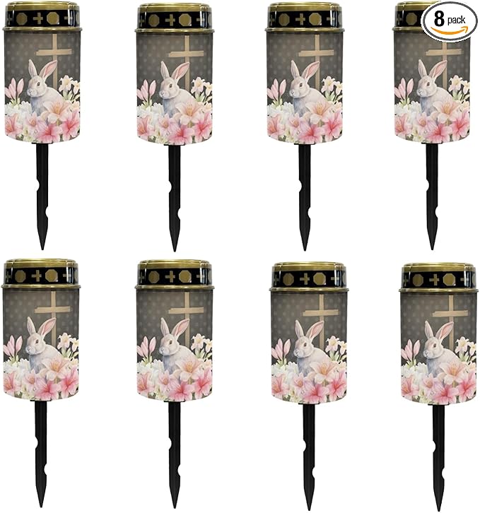 Cross Rabbit Cemetery Solar Powered Lights for Grave, Outdoor Pathway Cactus Green Lantern Stake, Waterproof Walkway Garden Decoration for Yard Patio