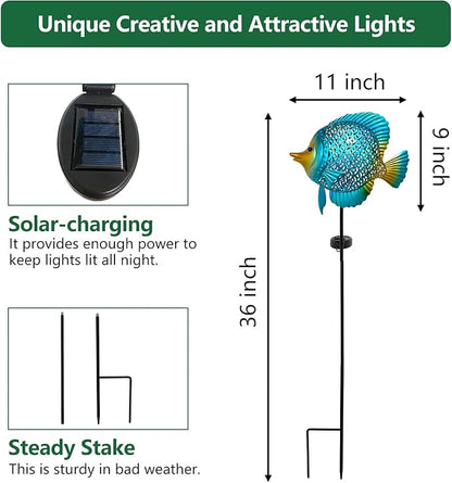 HONGLAND Solar Pathway Lights, Outdoor Solar Powered Garden Lights with Warm Yellow LED, Metal Fish Design Stake for Lawn, Yard, Patio and Landscape Decoration (Waterproof)