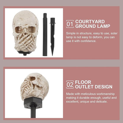 Halloween Solar Skull Garden Stake Light Outdoor Solar Pathway Lamp Decorative Yard Landscape Lighting for Halloween Outdoor Décor