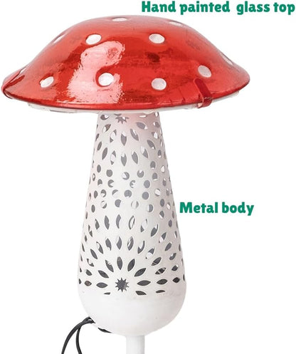 Giant Red Mushroom Solar Light - 12''H Glass and Metal Outdoor Decor Stake Light, 3-PACK, Large