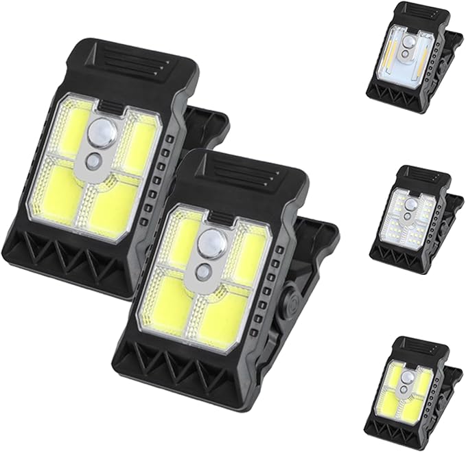 Clamp on Solar Motion Light, Clip On Solar Motion Sensor Light Outdoor, Portable,Waterproof, 3 Modes 3 Mounting Ways, Outdoor Led Lights for Fence, Wall, Garage, Patio Umbrella (#C,2PCS)