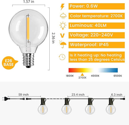 Outdoor String Lights 150FT,G40 75+3 Bulbs String Lights for Outside - 2700K Warm White, 25000H Long Life, IP45 Waterproof & Shatterproof, Mains Powered Garden Lights for Gazebo/Patio