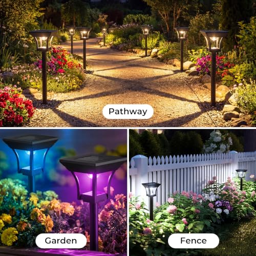 CINOTON RGBCW Solar Pathway Lights Outdoor, 3 Lighting Modes, 18 Pack