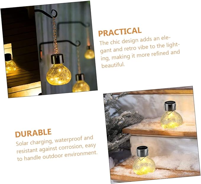 GALPADA Elegant Retro Solar Glass Ball Light Dusk to Dawn Outdoor Lighting Solar Pathway Lights for Garden Landscape