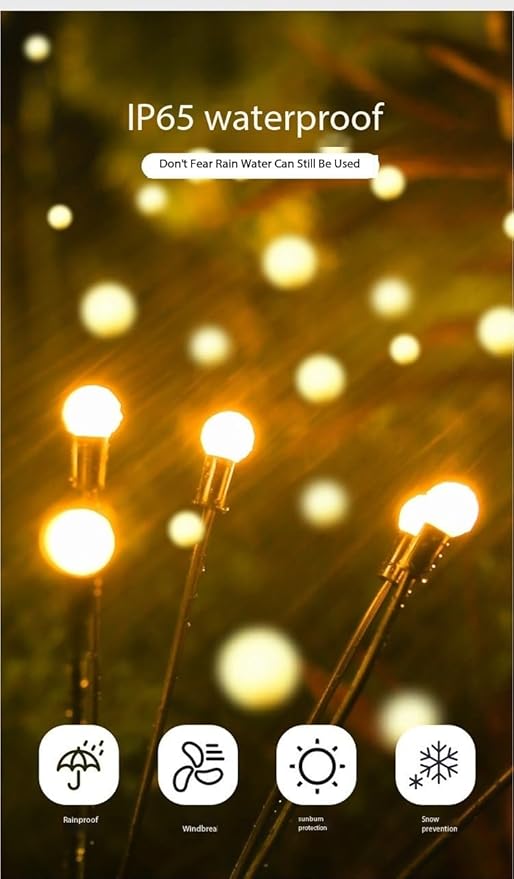 Generic Firefly Solar Lights Outdoor LED Waterproof Solar Powered Pathway Lights for Garden, Patio, Yard, 8 Head Warm White (2), Black
