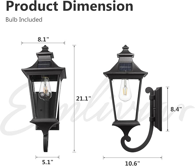 Emliviar Solar Exterior Front Porch Light with Remote Control, 3 Lighting Modes Waterproof Solar Wall Lantern, Auto | Lumora