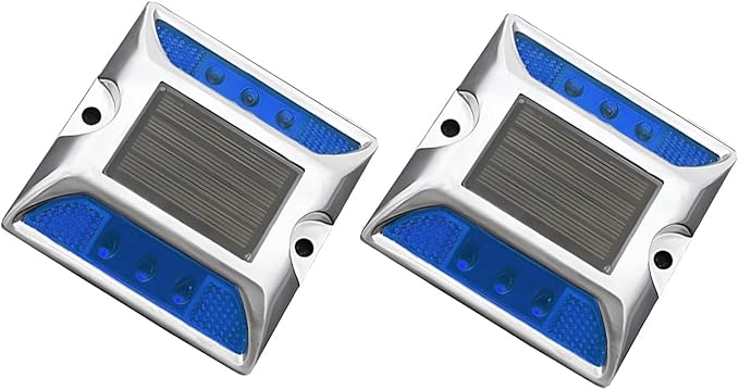 Wokyo 2 Pack Solar Deck Lights Driveway Lights, 6 LED Wireless Waterproof Outdoor Warning Step Lights for Pathway Sidewalk (Blue)