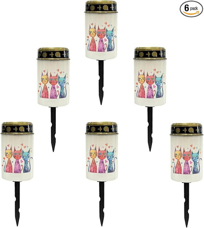 Colorful Cat Solar Outdoor Lights Solar Lights Waterproof Garden Stake Lights Solar Pathway Lights for Yard Patio Driveway Decoration Landscape Lighting Spotlights-Warm White Lights