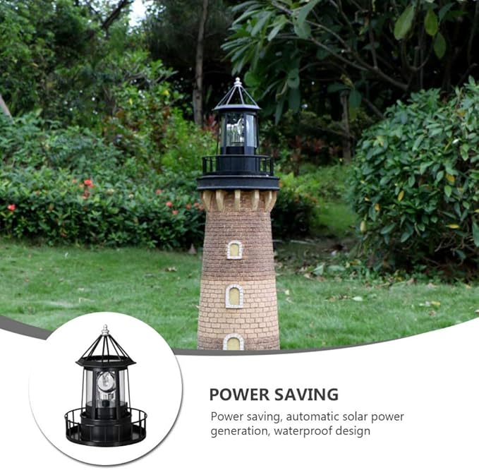 Cabilock Solar Lighthouse Rotating Outdoor Beacon Light 8.3 Inch Waterproof Landscape Lighting for Garden Patio Yard Decor
