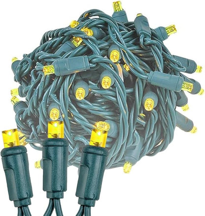 Novelty Lights 25ft 50 LED Yellow Christmas Lights Outdoor/Indoor, 6" Spacing, Green Wire String Lights for Festive Xmas Lighting, IP55, UL Listed, Dimmable, Connectable
