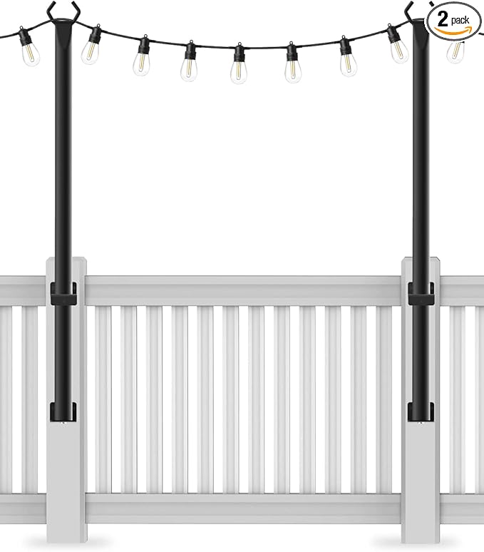 2 Pack 5Ft String Light Poles,Outside String Lights,Outdoor Light Poles,Metal Poles Stand for Patio,Backyard,Deck