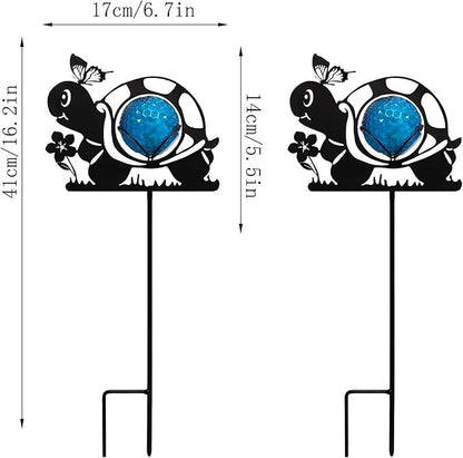 Turtle Solar Lights Outdoor Decorations, 2 Pack Metal Iron Solar Stake Lights for Yard, Garden, Lawn Decor