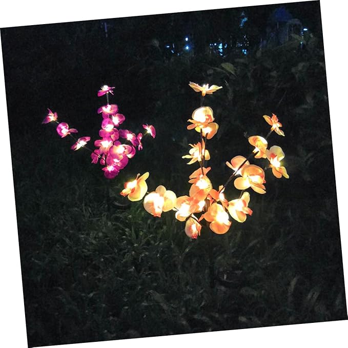 Mipcase 2pcs Orchid Shape Solar Garden Lights Outdoor Solar Pathway Lamp for Driveways Walkways Yards Energy Saving Easy to Install Purple Decorative Landscape Lighting