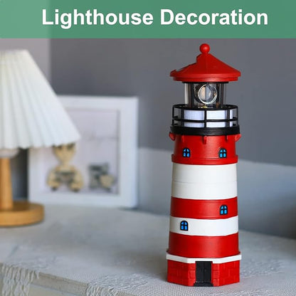 Lighthouse with Rotating Beacon LED Lights - Solar Lighthouse Lamp Outdoor Decorative for Garden Patio Lawn Gifts (Red1)