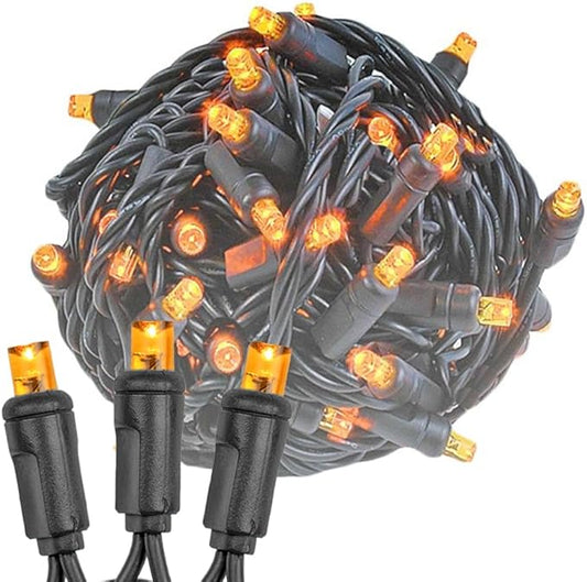 Novelty Lights 25ft Christmas String Lights, 50 Amber/Orange LED Bulbs on Black Wire, 6" Spacing, Connectable Indoor Outdoor Commercial Grade Lighting for Holidays Patio Weddings