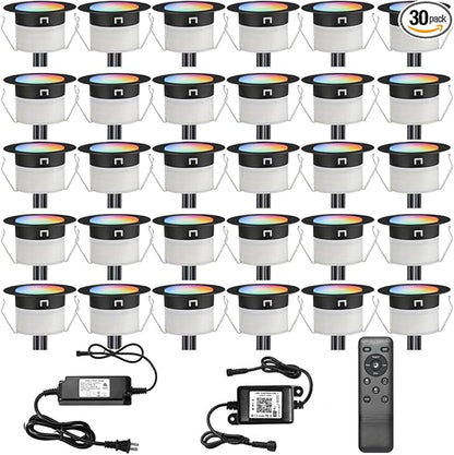 LED Deck Lights Kit, 30 Pack Φ1.22" Low Voltage WiFi Smart Recessed RGBW Deck Lighting with App/Voice Control, Waterproof IP67 In Ground Landscape Lighting for Outdoor Stairs Steps Floor Decor, Black