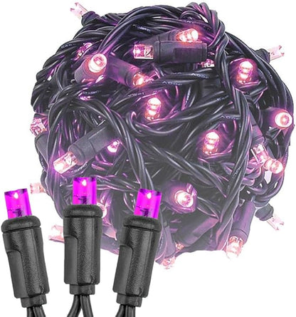 Novelty Lights 25ft Christmas String Lights, 50 Pink LED Bulbs on Black Wire, 6" Spacing, Connectable Indoor Outdoor Commercial Grade Lighting for Holidays Patio Weddings