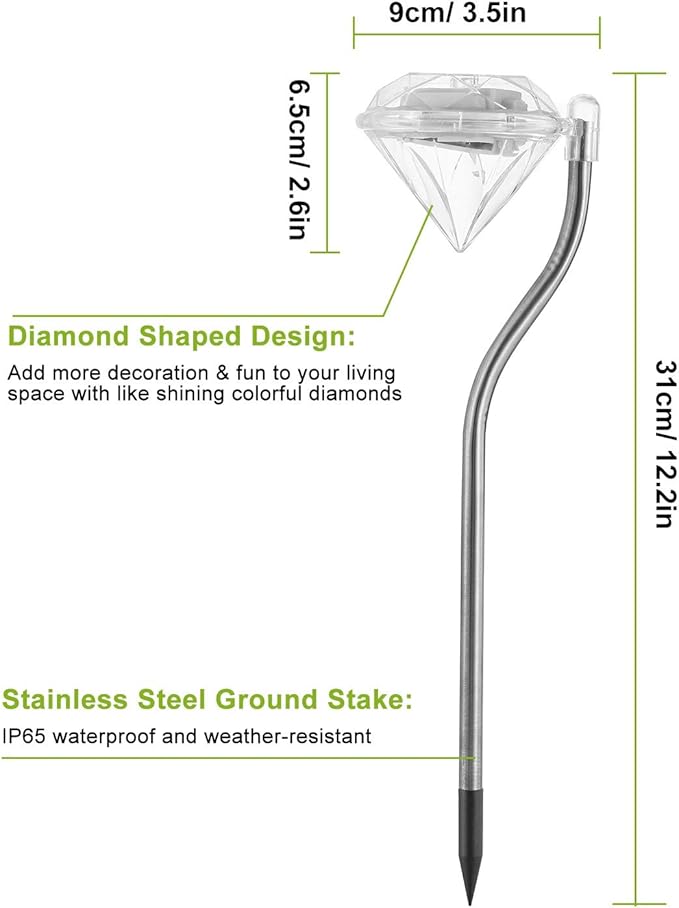 4 Pack LED Solar Lights, Outdoor Decorations 7-Color Changing LED Diamond Solar Light, Stainless Steel Stake Pathway Lights for Garden Path Walkway Patio Lawn Yard Christmas Halloween Decorations