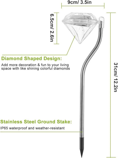 4 Pack LED Solar Lights, Outdoor Decorations 7-Color Changing LED Diamond Solar Light, Stainless Steel Stake Pathway Lights for Garden Path Walkway Patio Lawn Yard Christmas Halloween Decorations