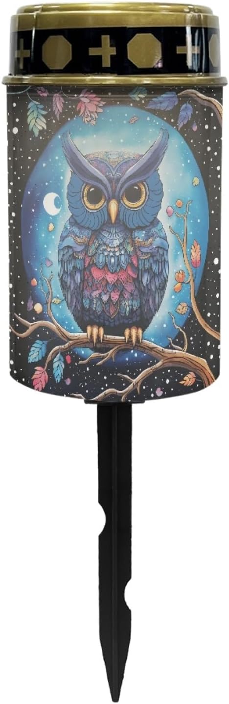 Galaxy Owl Outdoor Solar Lights for Yard Patio Landscape Lighting Solar Pathway Lights Warm White Solar Garden Stake Lights LED Solar Lantern Flameless Solar Powered Fairy Lights