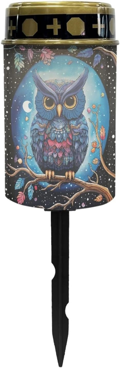 Galaxy Owl Outdoor Solar Lights for Yard Patio Landscape Lighting Solar Pathway Lights Warm White Solar Garden Stake Lights LED Solar Lantern Flameless Solar Powered Fairy Lights