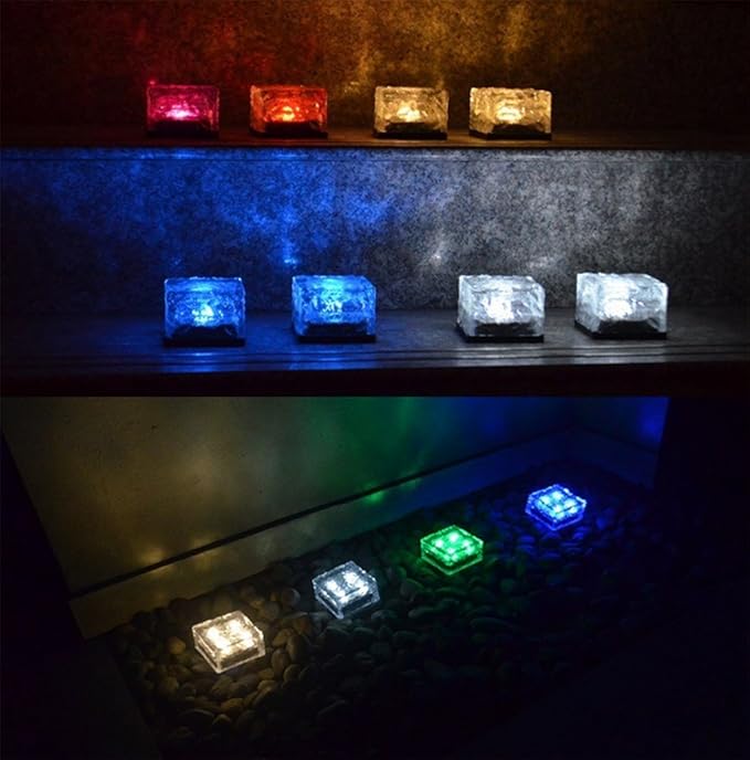 JKLcom Solar Ice Cube Path Lights in-Groud Buried Lights Solar Powered Crystal Brick LED Night Lamp for Garden Courtyard Pathway Patio Pool Pond Outdoor Xmas Decoration(Colorful),2 Pack