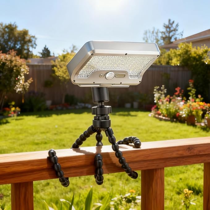 Solar Lights,Outdoor Solar Motion-Activated Light with Flexible Octopus Tripod 360° Can be Wrapped Around Tree Trunks,Dual Charging,Outdoor Sercurity Lights for Deck Fence, Garden (Sliver)