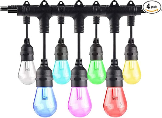 Diodesy- 36Ft Outdoor Smart WiFi String Light with S14 LED Shatterproof 18 Color Changing Bulb & 18 Hanging Socket 7.5W 30 Lumens Dimmable- Waterproof Works with Alexa or Google Assistant for Patios
