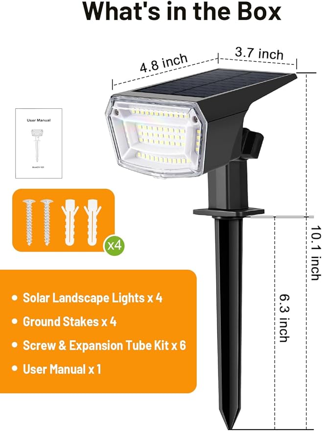 Solar Spot Lights Outdoor Waterproof, 4 Pack Solar Powered Garden Lights, 59 LED 4 Lighting Modes, Outside Yard | Lumora