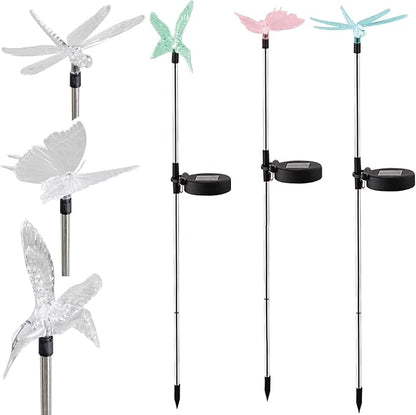 Outdoor Solar Powered LED Garden Light Landscape Lighting Waterproof Multicolor Color Changing Stake Light for Patio Yard Pathway Flowerbed Lawn Christmas Decorations Butterfly Dragonfly Hummingbird