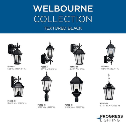 Progress Lighting Welbourne Collection 1-Light Clear Beveled Glass Traditional Outdoor Medium Wall Lantern Light Textured Black