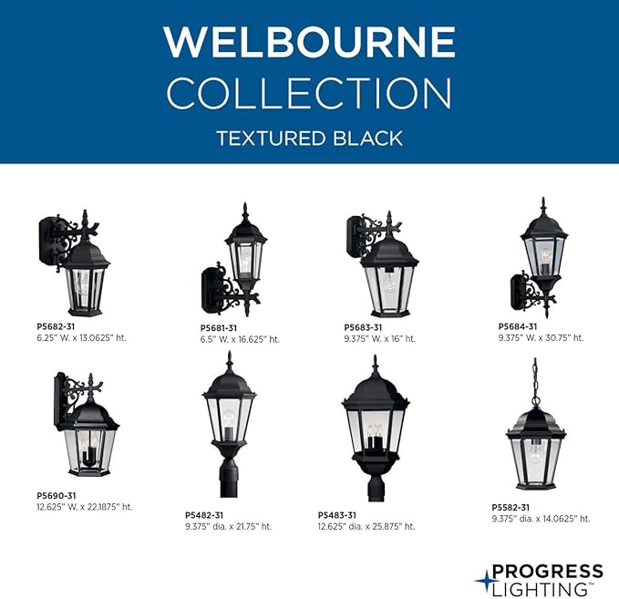 Progress Lighting Welbourne Collection 1-Light Clear Beveled Glass Traditional Outdoor Small Wall Lantern Light Textured Black
