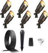 Gardenreet Brass Low Voltage Landscape Spotlights(6-Pack) Kit 12V LED with 100 Feet Wire and 30Pack Connectors for | Lumora
