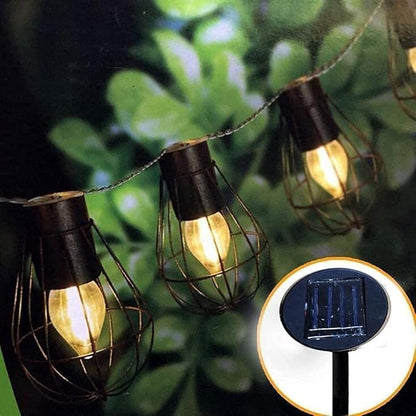 Solar Bulbs String Light,Metal Shade/Wire Cage-10 LED Bulbs Outdoor Fairy Lights Vintage String Lights Decoration for Garden Patio Cafe Porch