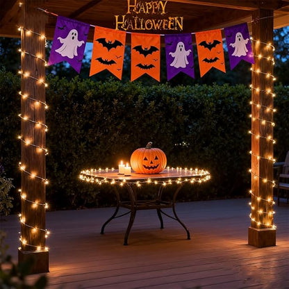 Honche Solar Rope Light 33FT 100LED IP65 Waterproof Outdoor LED Copper Fairy String Tube Lights for Party Gazebo Garden Patio Stair Balcony Fence Tree Daily Christmas Decoration (Solar-Warm White)