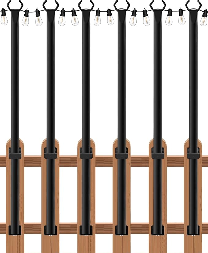 zoegi 6 Pack 5FT String Light Poles,Light Poles for Outside Lights with Fork,Outdoor Brackets Hanging Lights,Metal | Lumora