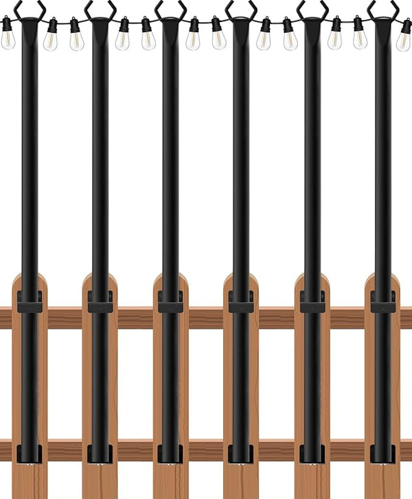 zoegi 6 Pack 5FT String Light Poles,Light Poles for Outside Lights with Fork,Outdoor Brackets Hanging Lights,Metal | Lumora