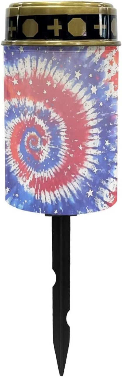 Cemetery Solar Lights Tie-Dye American Flag Solar Stake Lights Decorative for Grave Yard Patio Outdoor
