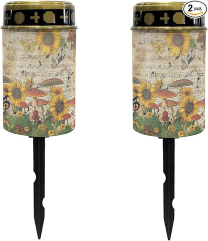 Solar Garden Stake Lights Outdoor Waterproof Cemetery Lights Sunflower Mushroom LED Lantern Cemetery Decorations for Grave,Outdoor Solar Powered Lights for Outside-Warm White