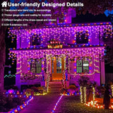 33ft Orange and Purple Halloween Lights Outdoor, 400 LED Icicle Lights for Outside House Decor, Connectable Clear Wire Twinkle String Lights with 8 Modes, Timer, Waterproof for Holiday Party Tree Yard