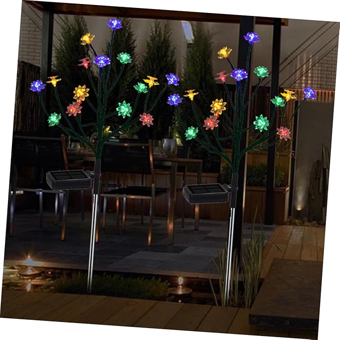 balacoo 2pcs Lotus Tree Branches Lights Solar Pathway Garden Decor High Brightness Rainproof Energy Saving