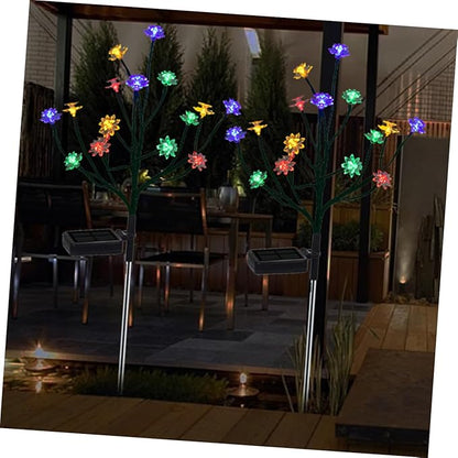 balacoo 2pcs Lotus Tree Branches Lights Solar Pathway Garden Decor High Brightness Rainproof Energy Saving
