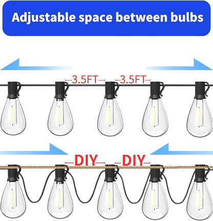 Luckystyle 200FT LED Outdoor String Lights With 60+2 Edison Shatterproof Waterproof Bulbs, 2700K Commercial Grade Patio Lights, Heavy Duty Outside Hanging for Garden Porch Deck Decor