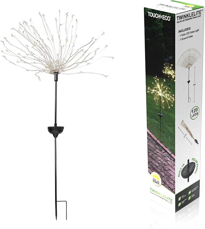 Touch Of ECO Solar LED Firework Sparkler Garden Stake Light - Outdoor Decorative Light, Flexible LED Branches, for Pathway, Garden, Outdoor Living Area - 120 LEDs, Over 3 Feet Tall