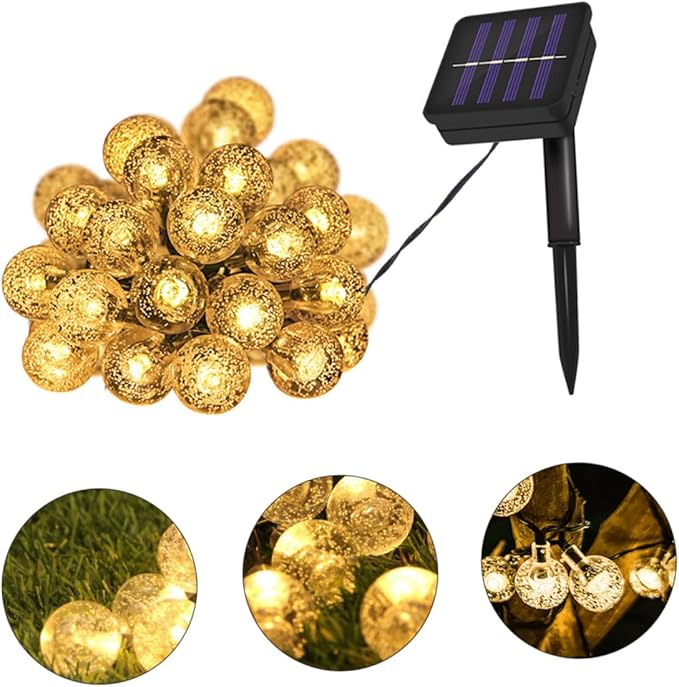 Homoyoyo Solar String Lights Outdoor 5m Warm LED Bubble Globe Decor Lamp Solar Powered Patio Garden Yard Lighting with 20 Large Bulbs for Outdoor Decoration