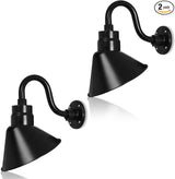 10in. Satin Black Angle Shade Gooseneck Sign Light Fixture With 10in. Long Extension Arm - Wall Sconce Farmhouse | Lumora