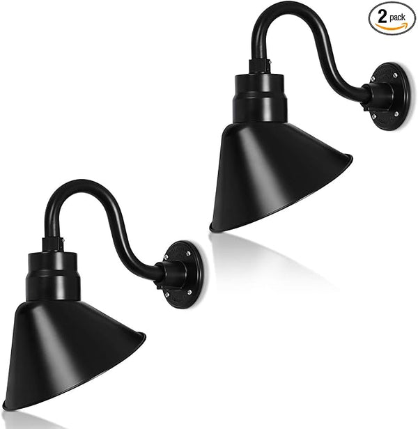 10in. Satin Black Angle Shade Gooseneck Sign Light Fixture With 10in. Long Extension Arm - Wall Sconce Farmhouse | Lumora