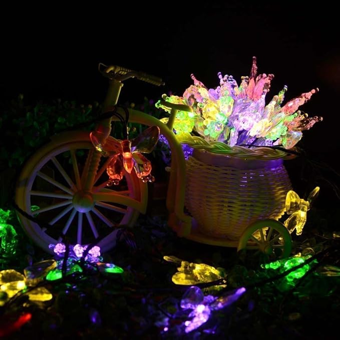 Solar String Lights, Waterproof 16ft 20LED Butterfly Christmas Fairy Lights Decorative Lighting for Home Party Wedding Patio Garden Porch Balcony (Multicolor)